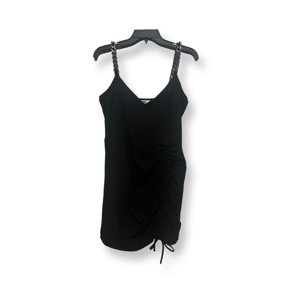 BB Dakota Womens Slip Dress Black Stretch Mini V Neck Chain Strap Sexy M New - Picture 1 of 8